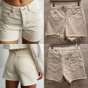 {2} Zara Cream Tan Frayed Distressed Denim Shorts